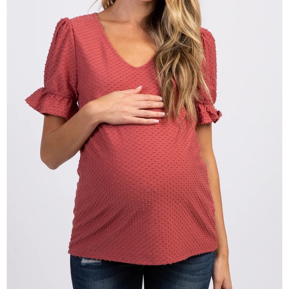 Pink Blush Rust Maternity Ruffle Short Sleeved Top